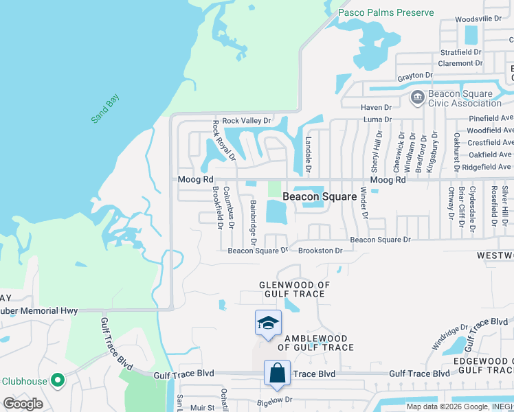 map of restaurants, bars, coffee shops, grocery stores, and more near 3337 Bainbridge Drive in Holiday