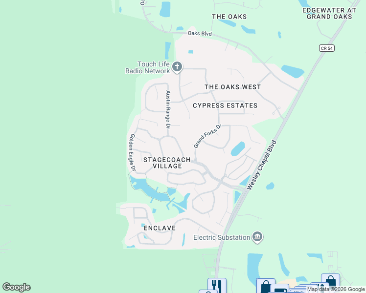 map of restaurants, bars, coffee shops, grocery stores, and more near 3715 Mossy Oak Circle in Land O' Lakes
