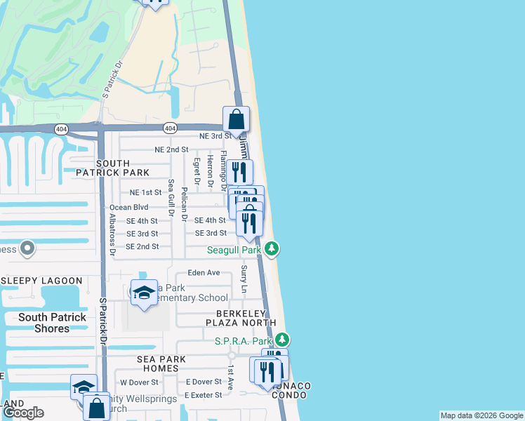 map of restaurants, bars, coffee shops, grocery stores, and more near 199 Florida A1A in Satellite Beach