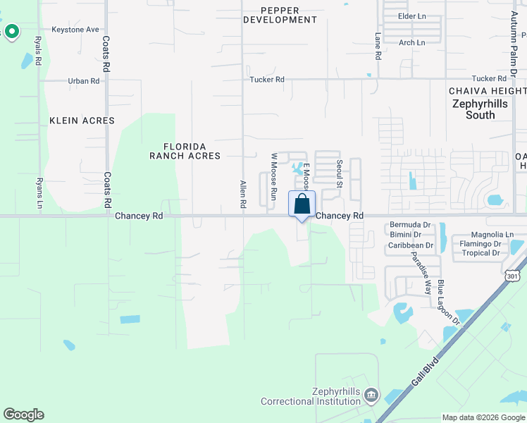map of restaurants, bars, coffee shops, grocery stores, and more near 172 West Moose Run in Zephyrhills