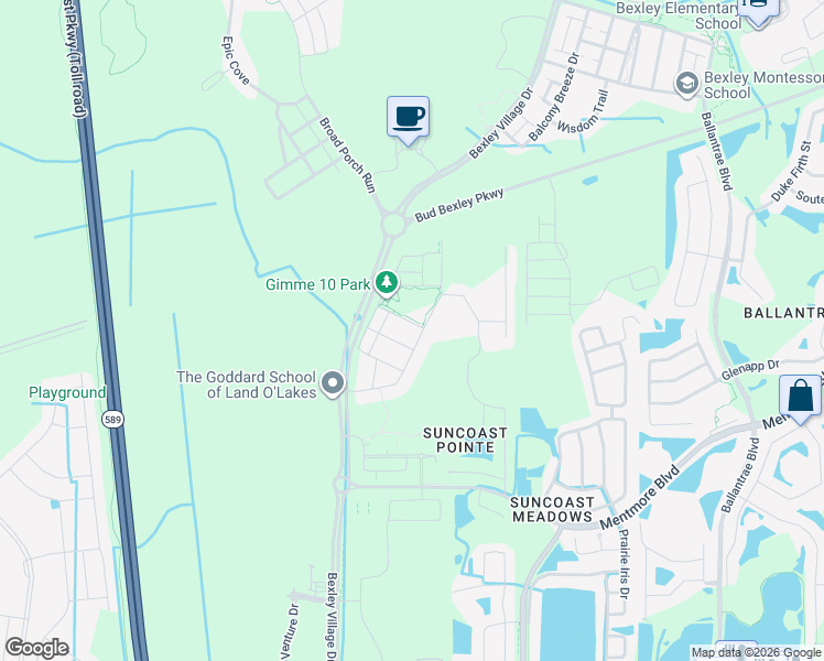 map of restaurants, bars, coffee shops, grocery stores, and more near 3700 Pine Ribbon Drive in Land O' Lakes
