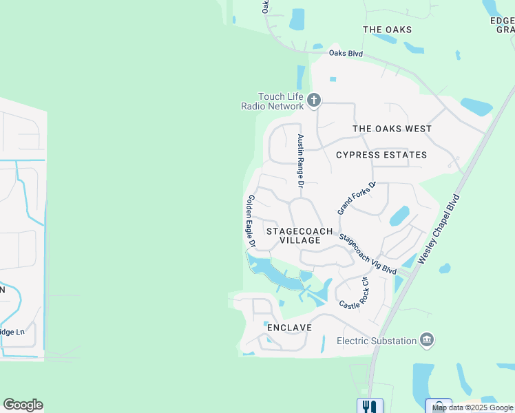 map of restaurants, bars, coffee shops, grocery stores, and more near 24836 Wild Frontier Drive in Land O' Lakes