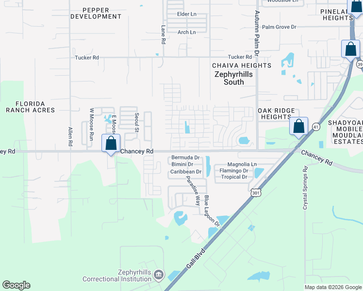 map of restaurants, bars, coffee shops, grocery stores, and more near 37520 Alexis Street in Zephyrhills
