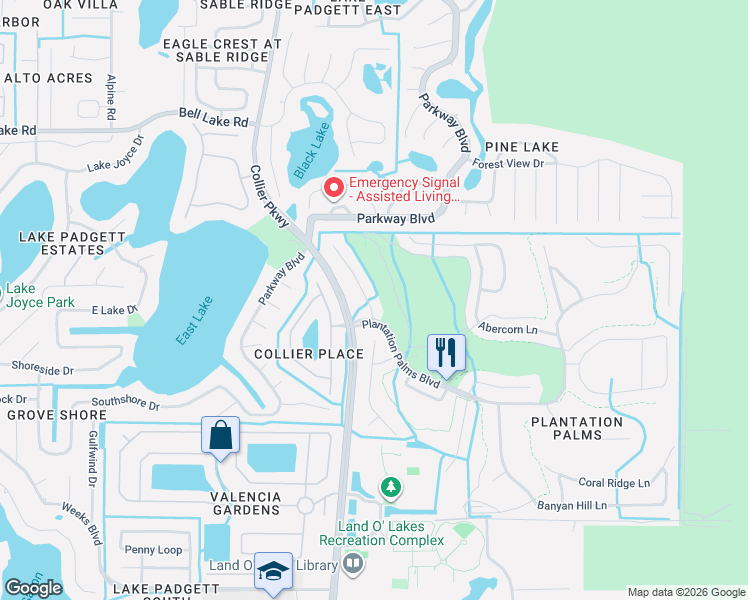 map of restaurants, bars, coffee shops, grocery stores, and more near 3548 Valencia Cove Court in Land O' Lakes