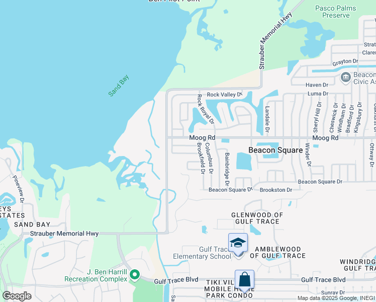 map of restaurants, bars, coffee shops, grocery stores, and more near 3115 Palamore Drive in Holiday