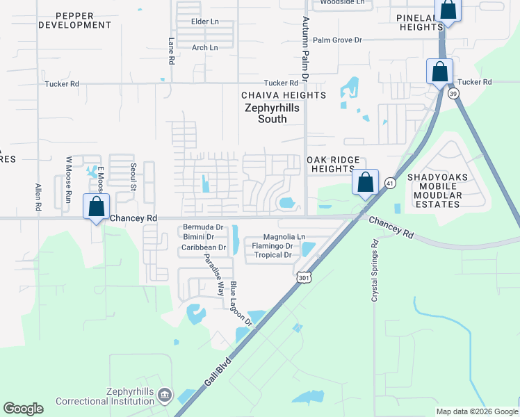 map of restaurants, bars, coffee shops, grocery stores, and more near 37811 Chancey Road in Zephyrhills