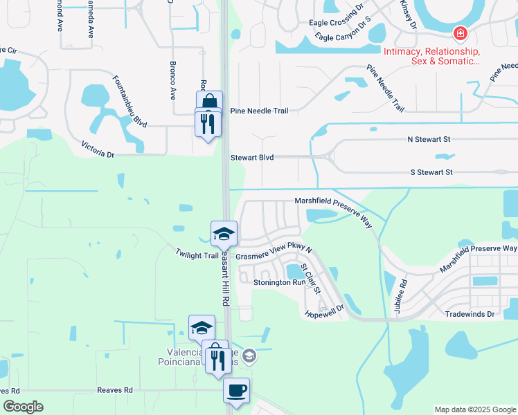 map of restaurants, bars, coffee shops, grocery stores, and more near 3010 Palermo Rose Way in Kissimmee