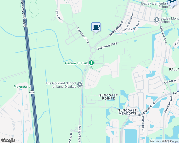 map of restaurants, bars, coffee shops, grocery stores, and more near 3640 Pine Ribbon Drive in Land O' Lakes