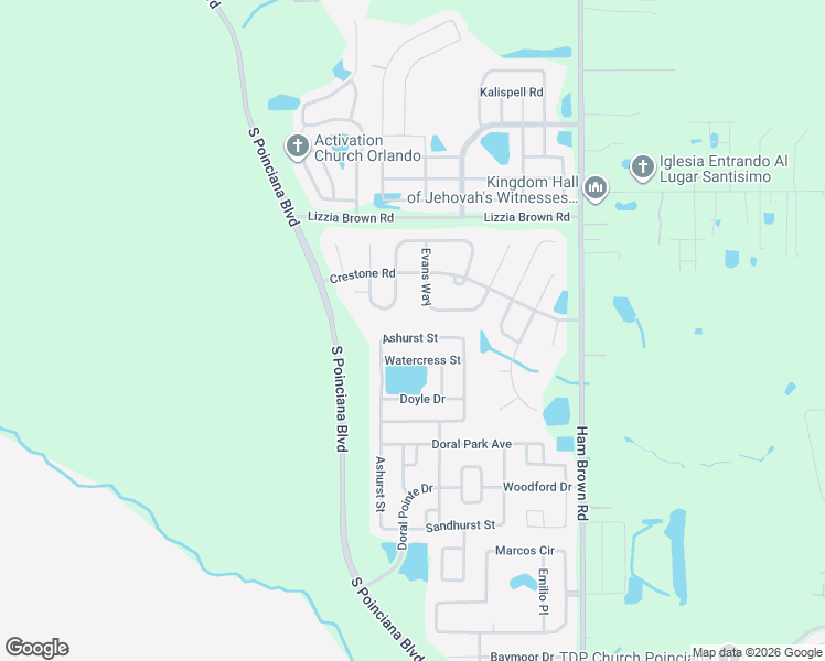 map of restaurants, bars, coffee shops, grocery stores, and more near 2918 Evans Way in Kissimmee