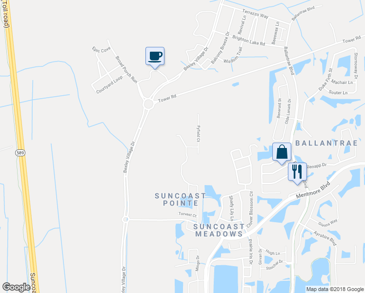 map of restaurants, bars, coffee shops, grocery stores, and more near 17036 Lixberry Way in Land O' Lakes