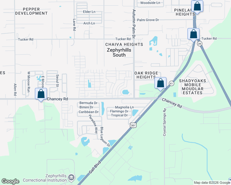 map of restaurants, bars, coffee shops, grocery stores, and more near 311 Country Charm Boulevard in Zephyrhills