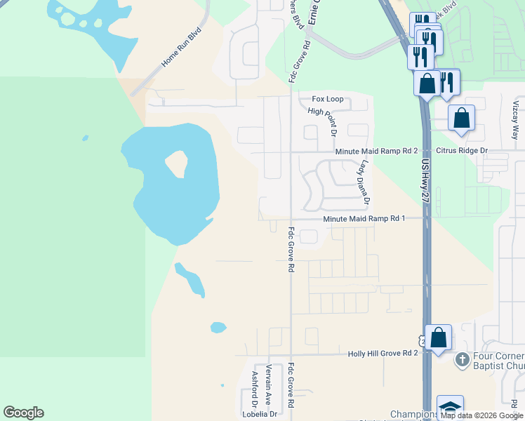 map of restaurants, bars, coffee shops, grocery stores, and more near 2810 Minute Maid Ramp Road 1 in Davenport