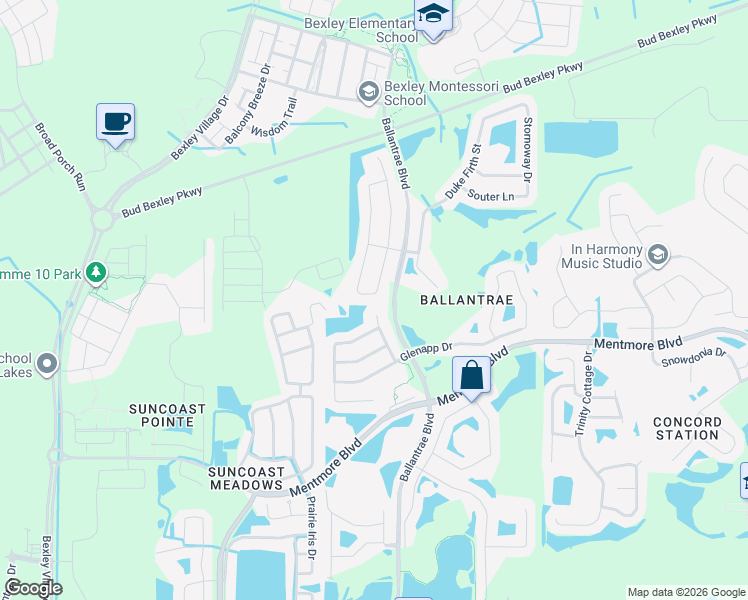 map of restaurants, bars, coffee shops, grocery stores, and more near 3513 Beneraid Street in Land O' Lakes