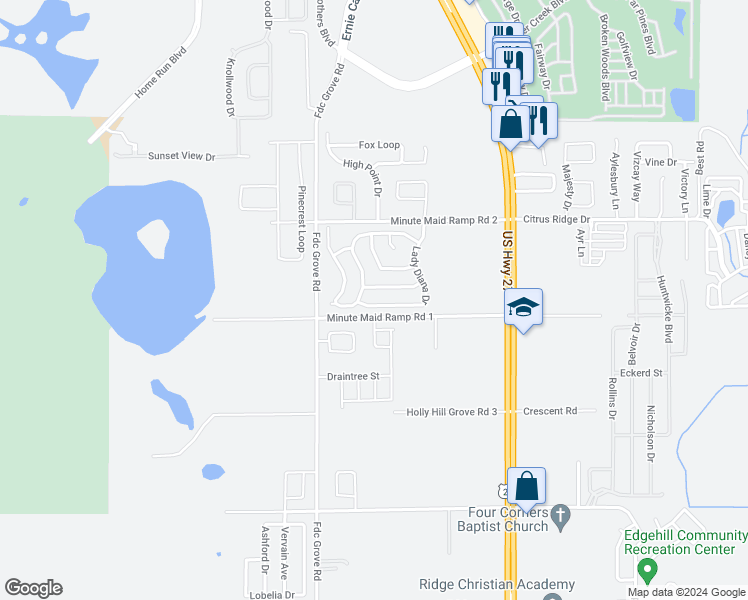 map of restaurants, bars, coffee shops, grocery stores, and more near 713 Lady Diana Drive in Davenport