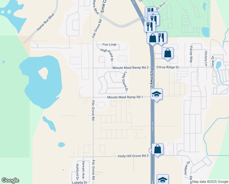 map of restaurants, bars, coffee shops, grocery stores, and more near 641 Lady Diana Drive in Davenport