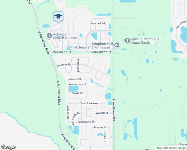 map of restaurants, bars, coffee shops, grocery stores, and more near 2932 Foraker Way in Kissimmee