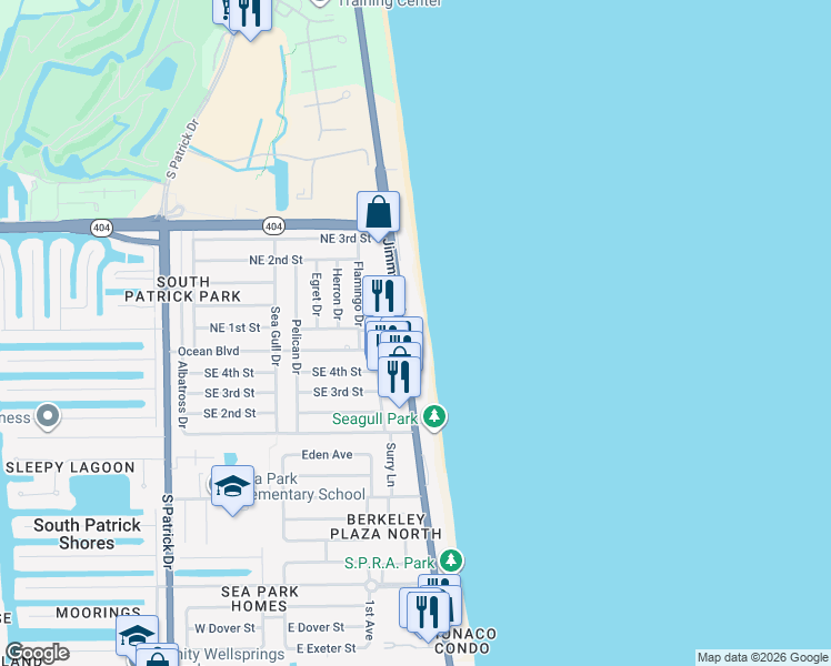 map of restaurants, bars, coffee shops, grocery stores, and more near 199 Florida A1A in Satellite Beach