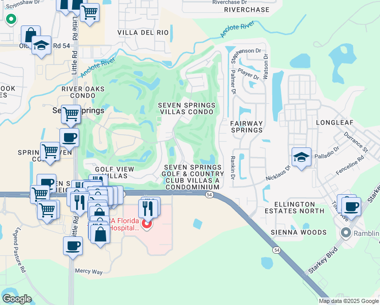 map of restaurants, bars, coffee shops, grocery stores, and more near 3428 Trophy Boulevard in New Port Richey