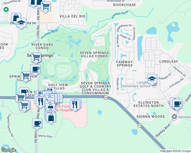 map of restaurants, bars, coffee shops, grocery stores, and more near 3428 Trophy Boulevard in New Port Richey