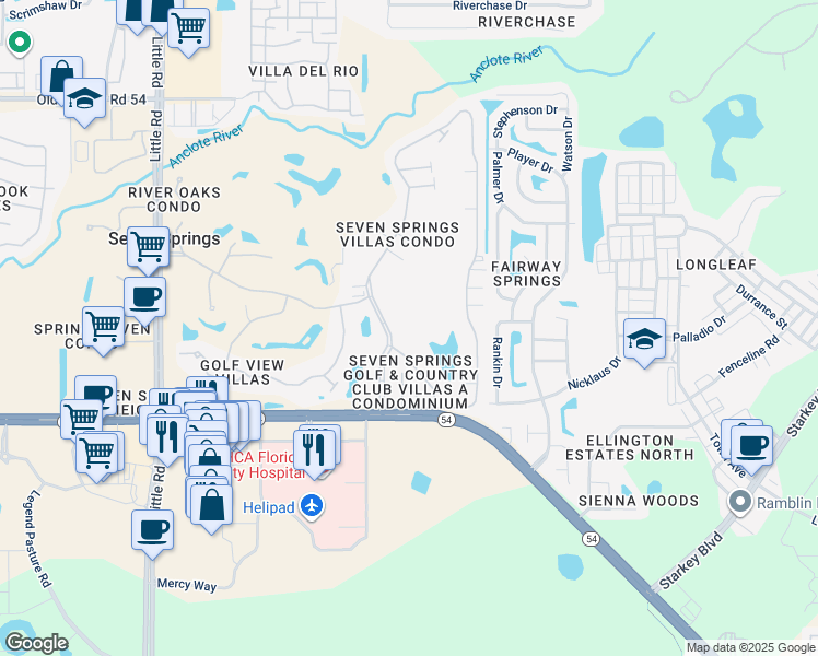 map of restaurants, bars, coffee shops, grocery stores, and more near 3428 Trophy Boulevard in New Port Richey
