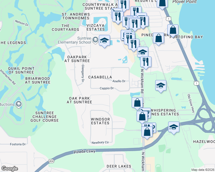map of restaurants, bars, coffee shops, grocery stores, and more near 3328 Cappio Drive in Melbourne