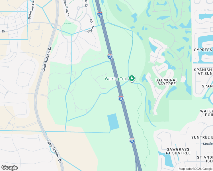 map of restaurants, bars, coffee shops, grocery stores, and more near Interstate 95 in Melbourne