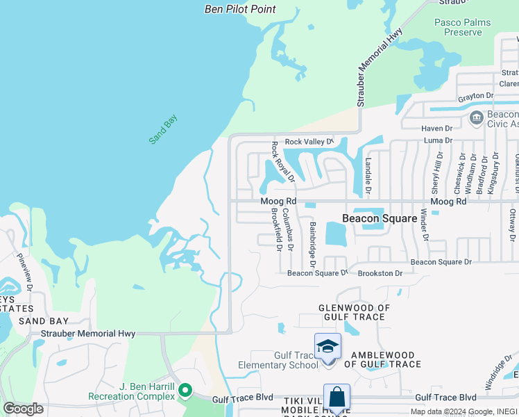 map of restaurants, bars, coffee shops, grocery stores, and more near 3103 Palamore Drive in Holiday