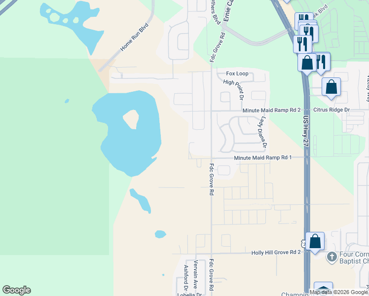 map of restaurants, bars, coffee shops, grocery stores, and more near 2810 Minute Maid Ramp Road 1 in Davenport