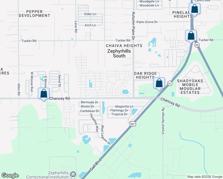 map of restaurants, bars, coffee shops, grocery stores, and more near 311 Country Charm Boulevard in Zephyrhills