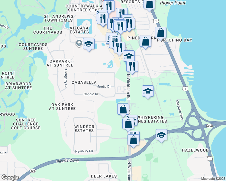 map of restaurants, bars, coffee shops, grocery stores, and more near 6014 Annelo Drive in Melbourne