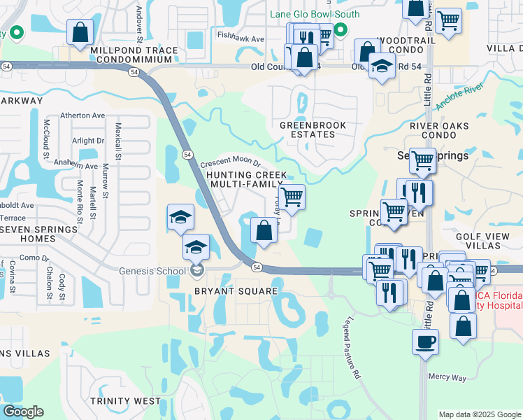 map of restaurants, bars, coffee shops, grocery stores, and more near 3533 Heron Island Drive in New Port Richey