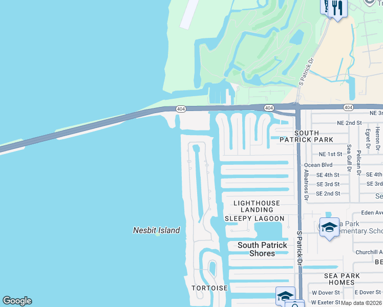 map of restaurants, bars, coffee shops, grocery stores, and more near 322 Lanternback Island Drive in Satellite Beach