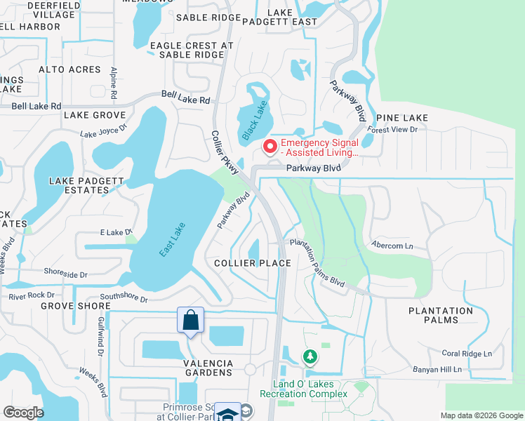 map of restaurants, bars, coffee shops, grocery stores, and more near 3606 Pendleton Way in Land O' Lakes