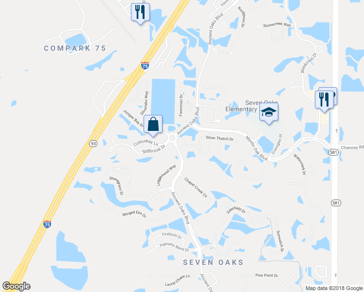 map of restaurants, bars, coffee shops, grocery stores, and more near 27148 Fern Glade Court in Wesley Chapel