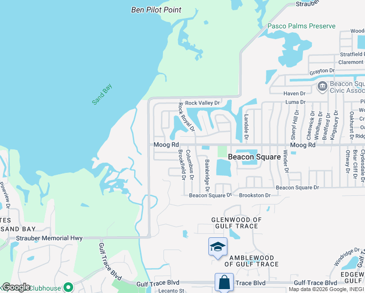 map of restaurants, bars, coffee shops, grocery stores, and more near 3452 Brookfield Drive in Holiday