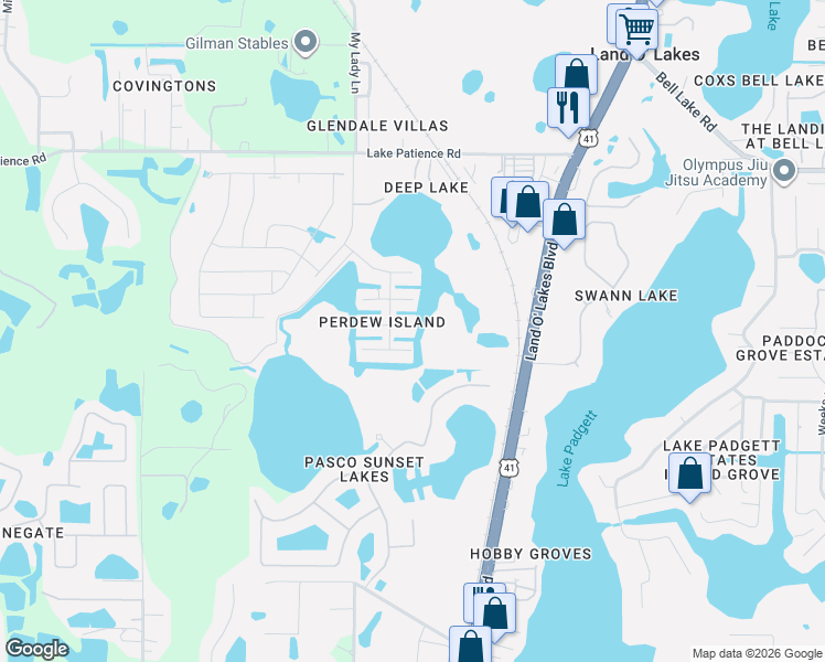map of restaurants, bars, coffee shops, grocery stores, and more near 21107 4th Street in Land O' Lakes
