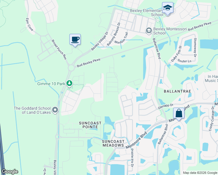map of restaurants, bars, coffee shops, grocery stores, and more near 3522 Fyfield Court in Land O' Lakes