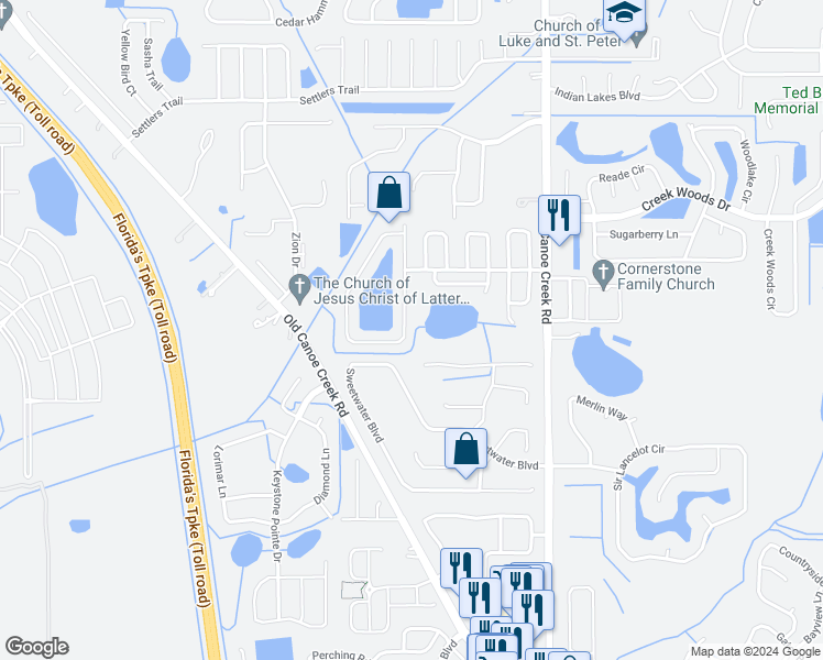 map of restaurants, bars, coffee shops, grocery stores, and more near 2947 Elbib Drive in Saint Cloud