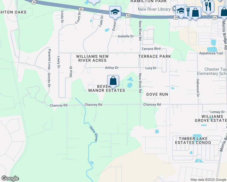 map of restaurants, bars, coffee shops, grocery stores, and more near 33514 Tammy Lane in Wesley Chapel