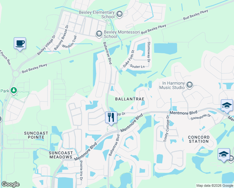 map of restaurants, bars, coffee shops, grocery stores, and more near 3551 Duke Firth Street in Land O' Lakes