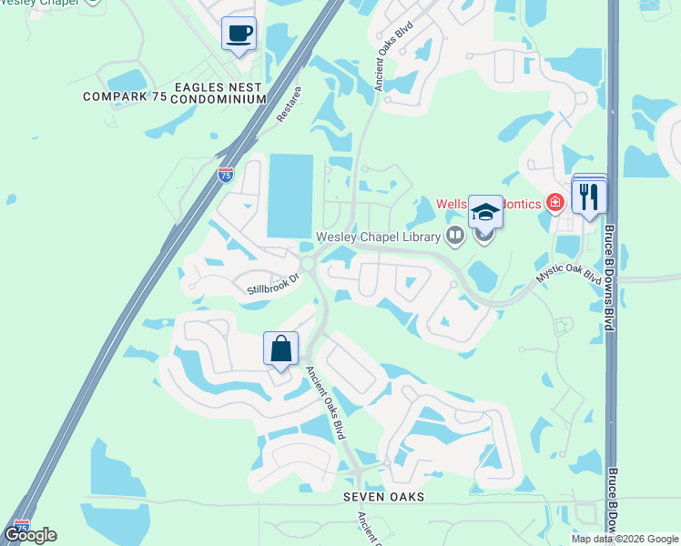 map of restaurants, bars, coffee shops, grocery stores, and more near 27208 Fern Glade Court in Wesley Chapel