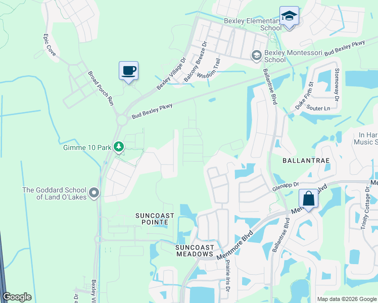 map of restaurants, bars, coffee shops, grocery stores, and more near 17223 English Chestnut Way in Land O' Lakes