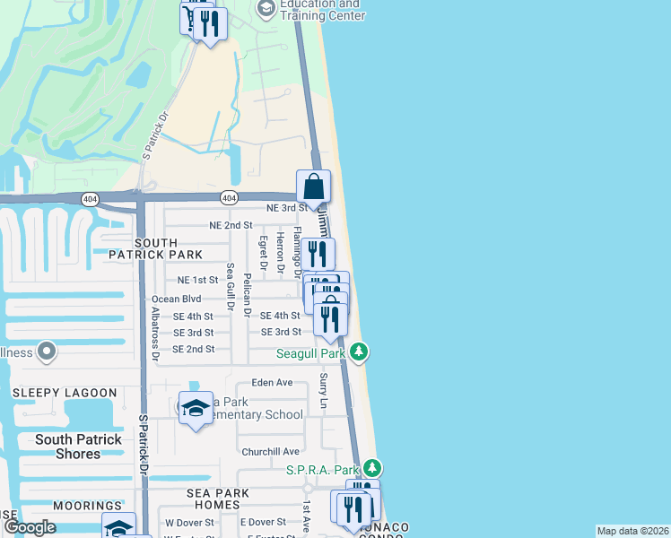 map of restaurants, bars, coffee shops, grocery stores, and more near 199 Florida A1A in Satellite Beach