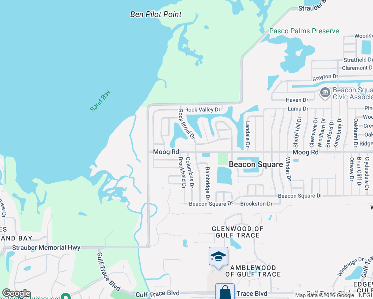 map of restaurants, bars, coffee shops, grocery stores, and more near 3539 Rock Royal Drive in Holiday