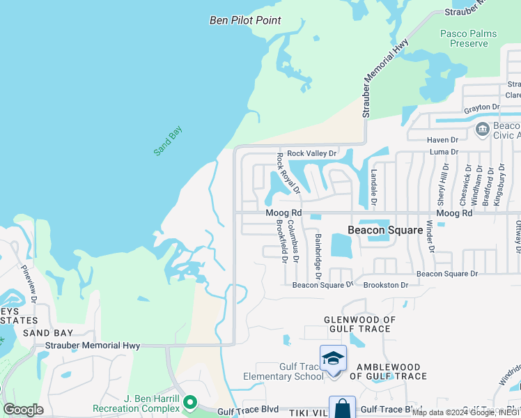 map of restaurants, bars, coffee shops, grocery stores, and more near 3542 Bluebell Lane in Holiday