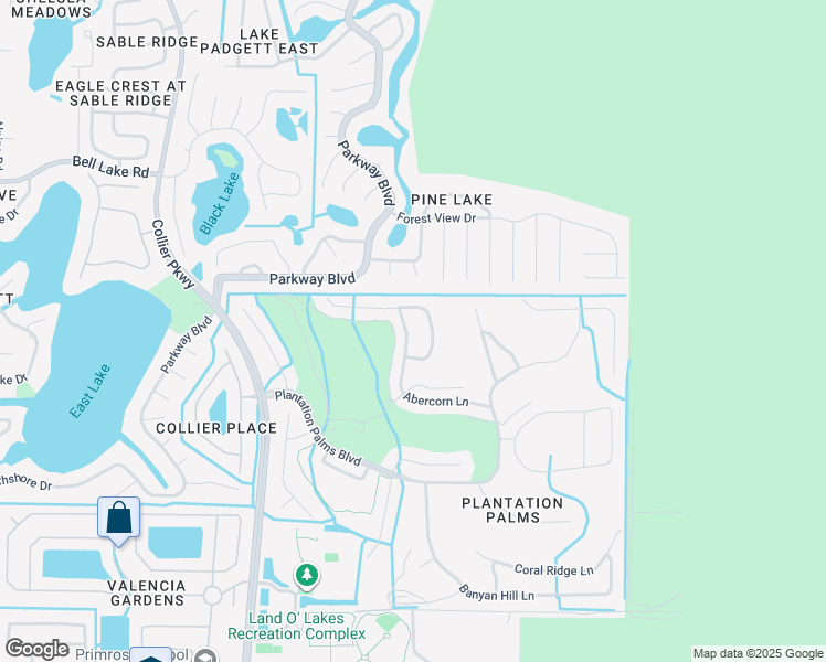 map of restaurants, bars, coffee shops, grocery stores, and more near 23307 Abercorn Lane in Land O' Lakes