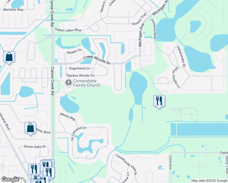 map of restaurants, bars, coffee shops, grocery stores, and more near 1191 Creek Woods Circle in St. Cloud