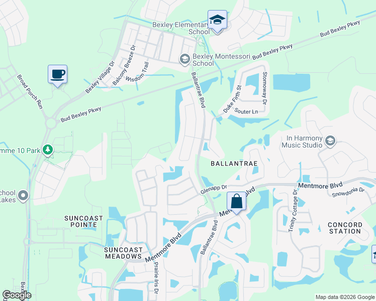 map of restaurants, bars, coffee shops, grocery stores, and more near 3624 Beneraid Street in Land O' Lakes