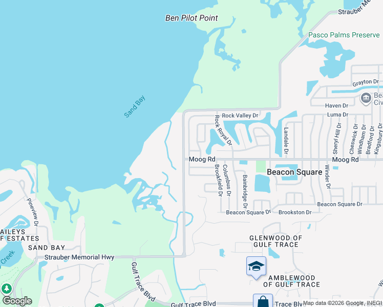 map of restaurants, bars, coffee shops, grocery stores, and more near 3016 Astral Lane in Holiday