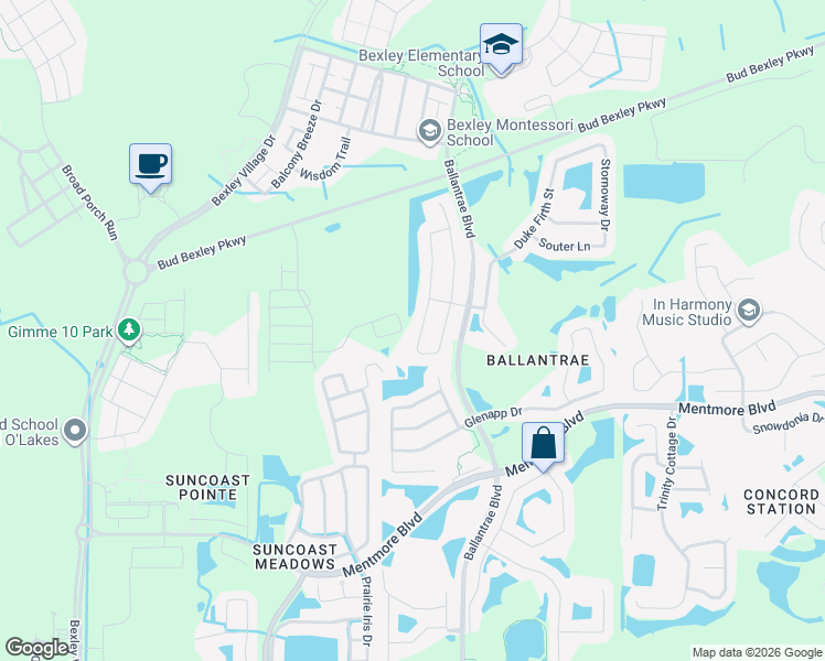 map of restaurants, bars, coffee shops, grocery stores, and more near 3553 Beneraid Street in Land O' Lakes